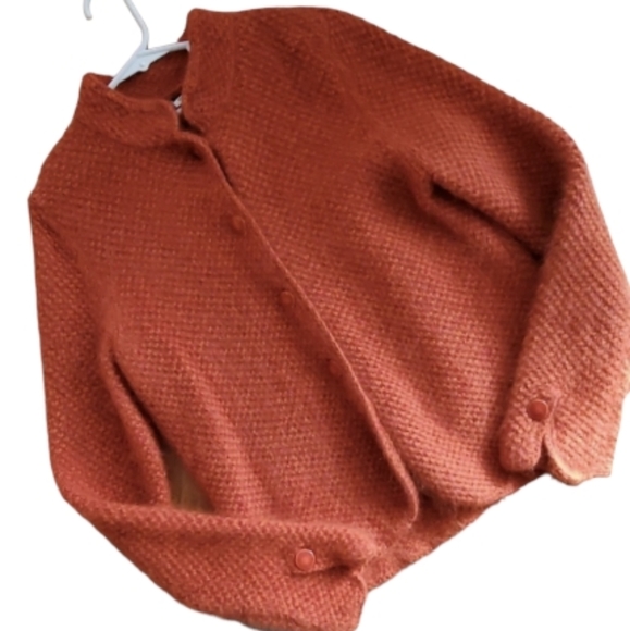 Alexandra Bartlett Womans Fuzzy Pumpkin Orange Button Cardigan Sweater Size L‎ - Picture 1 of 9
